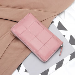 Woven Long Women's Leather Wallet Zipper Handbag