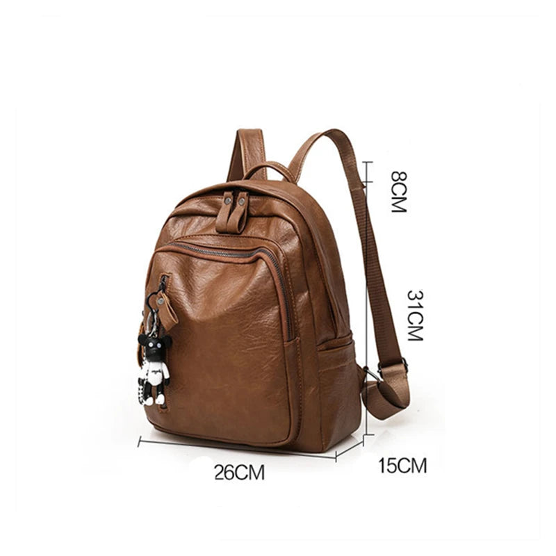Women High Leather Backpack Large Capacity School Bag