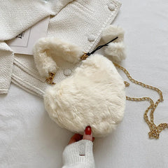 Heart Shape Plush Bag Metal Chain Shoulder Bag