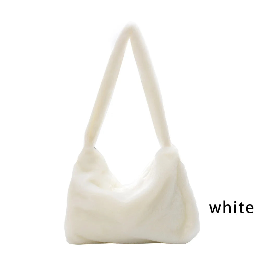 Woman Plush Shoulder Bag Large Capacity Handbag Organizers Zipper Closure Bags