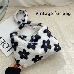 Woman Plush Shoulder Bag Large Capacity Handbag Organizers Zipper Closure Bags