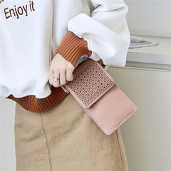 Women Shoulder Bag Clutch Hollow Out Ladies Touch Screen Phone Crossbody