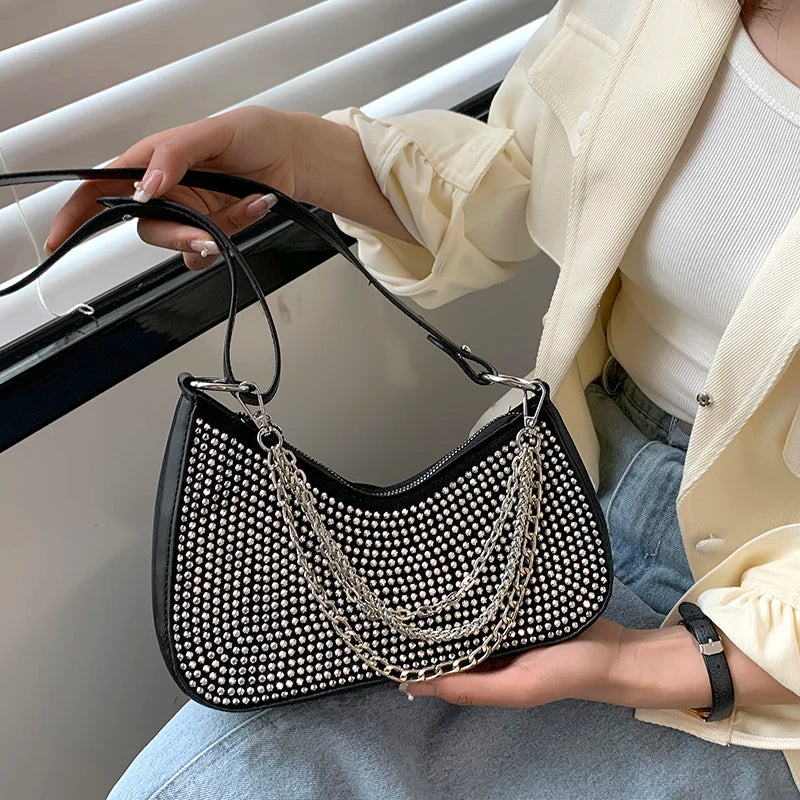 Rivet Shoulder Bag Vintage Small Crossbody Bag Metal Chain Accesori