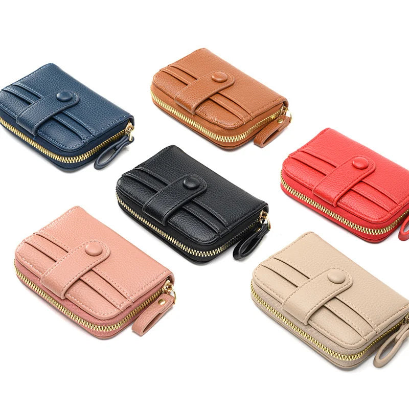 Women Small Wallet Lychee Pattern Card Bag Short Version Zero Wall
