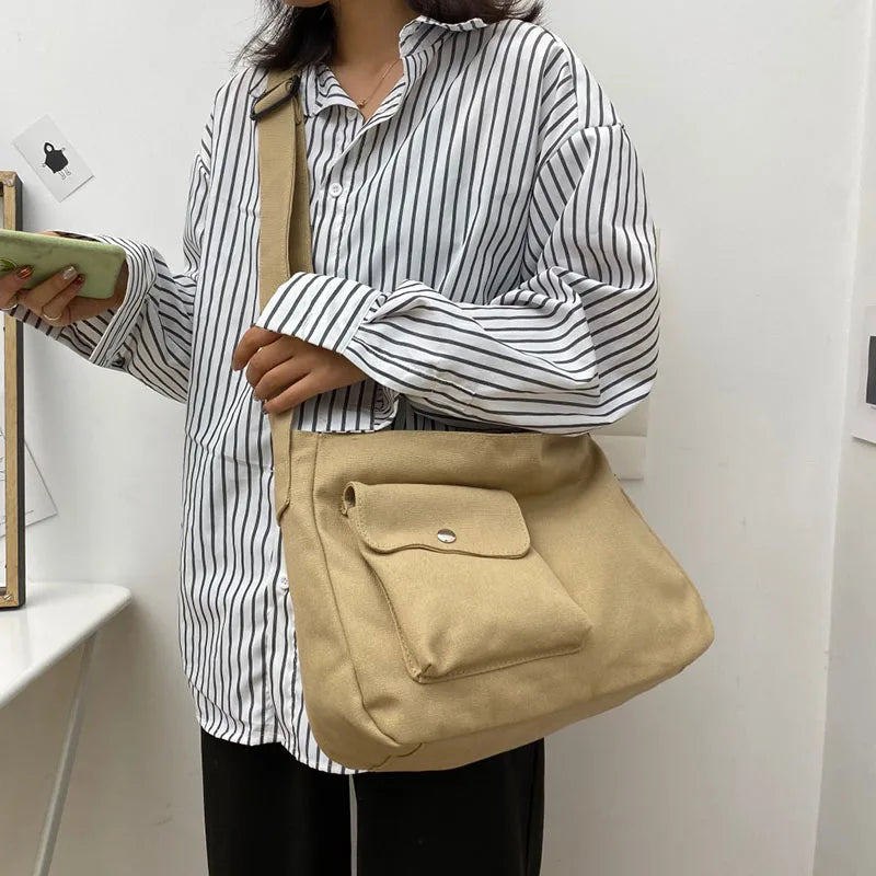 Canvas Tote Bag Crossbody Shoulder Handbag Schoolbag