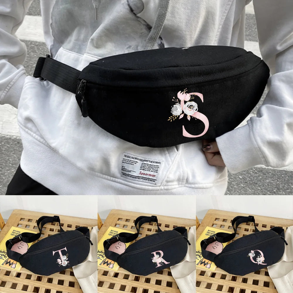 Pink Flower Waist Bag Fanny Pack Outdoor Sports Crossbody Bag