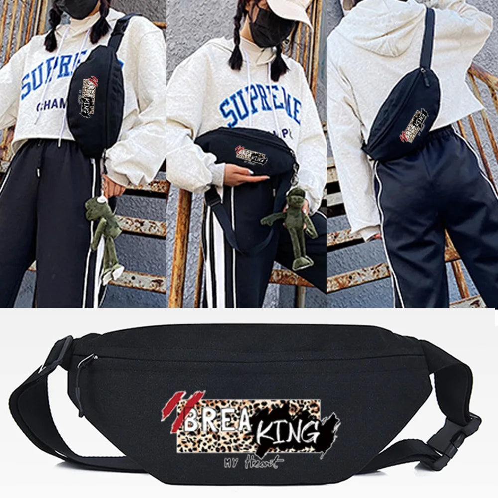 Unisex Waist Bag FORGET Letter Print Chest Pack Shoulder Outdoor Sport Bag