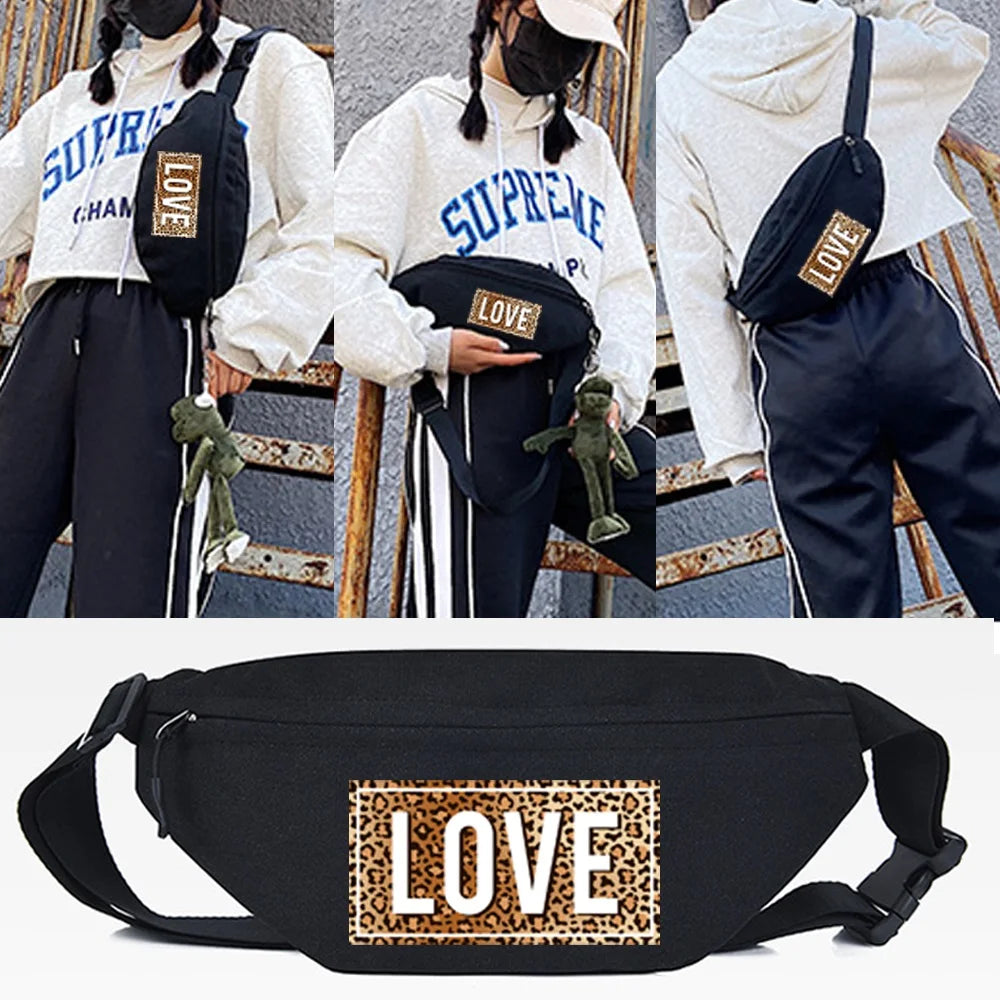 Unisex Waist Bag FORGET Letter Print Chest Pack Shoulder Outdoor Sport Bag