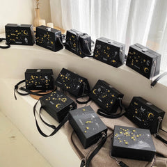 Women 12 Constellations Crossbody Flap Embroidery PU Leather Handbag