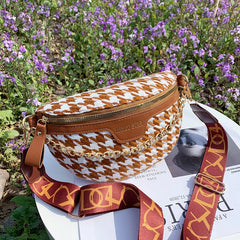 Women Waist Packs Crossbody Chest Bag Plaid PU Leather Fanny Pack