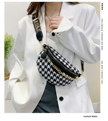 Women Waist Packs Crossbody Chest Bag Plaid PU Leather Fanny Pack
