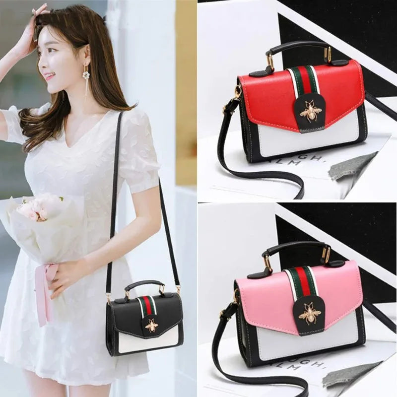 Women Contrast Handbag Female Classic Crossbody Bag Flap Bag Leather Shoulder Me