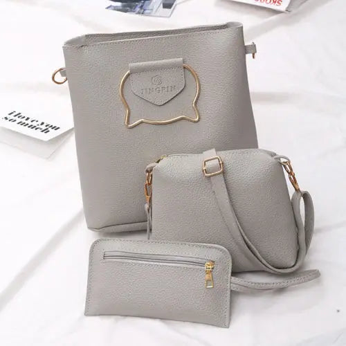 Women 3-Piece Set Solid Shoulder Bag Adjustable Strap Zipper Closure