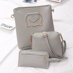Women 3-Piece Set Solid Shoulder Bag Adjustable Strap Zipper Closure