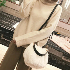 Women's Faux Fur Clutch Evening Tote Party Shoulder Purse Handbag Solid Fresh
