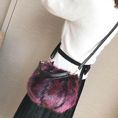 Women's Faux Fur Clutch Evening Tote Party Shoulder Purse Handbag Solid Fresh