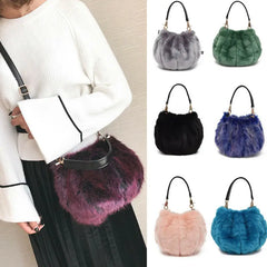 Women's Faux Fur Clutch Evening Tote Party Shoulder Purse Handbag Solid Fresh