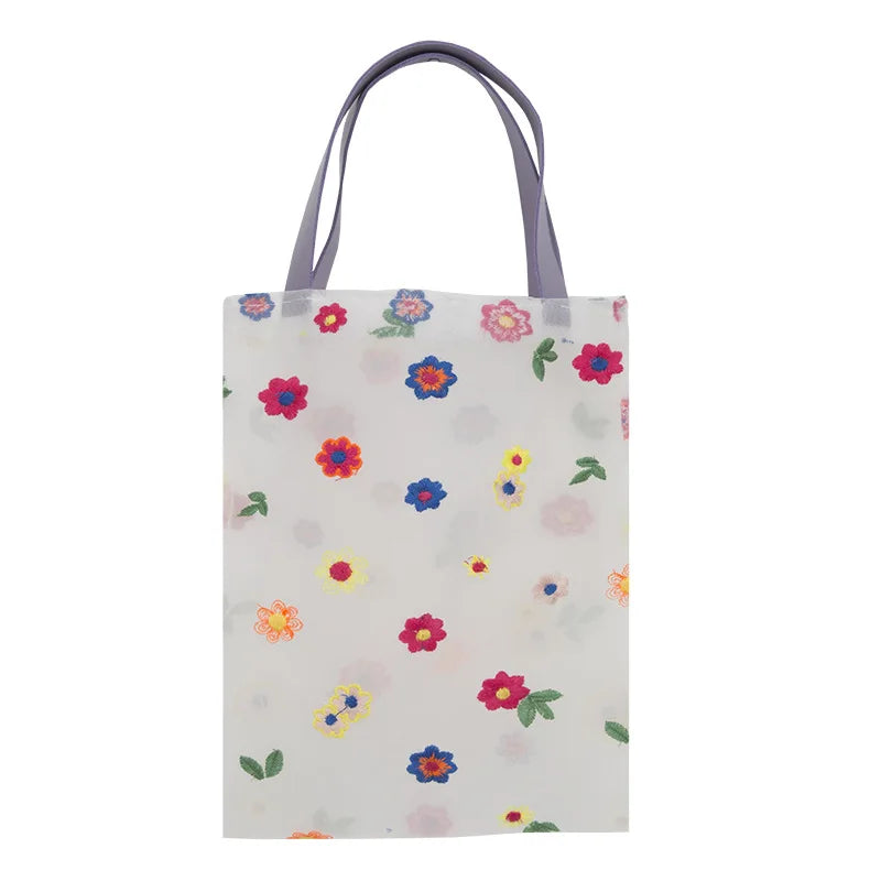 Women 3D Flower Embroidered Mesh Beach Bag Portable Tote For Children