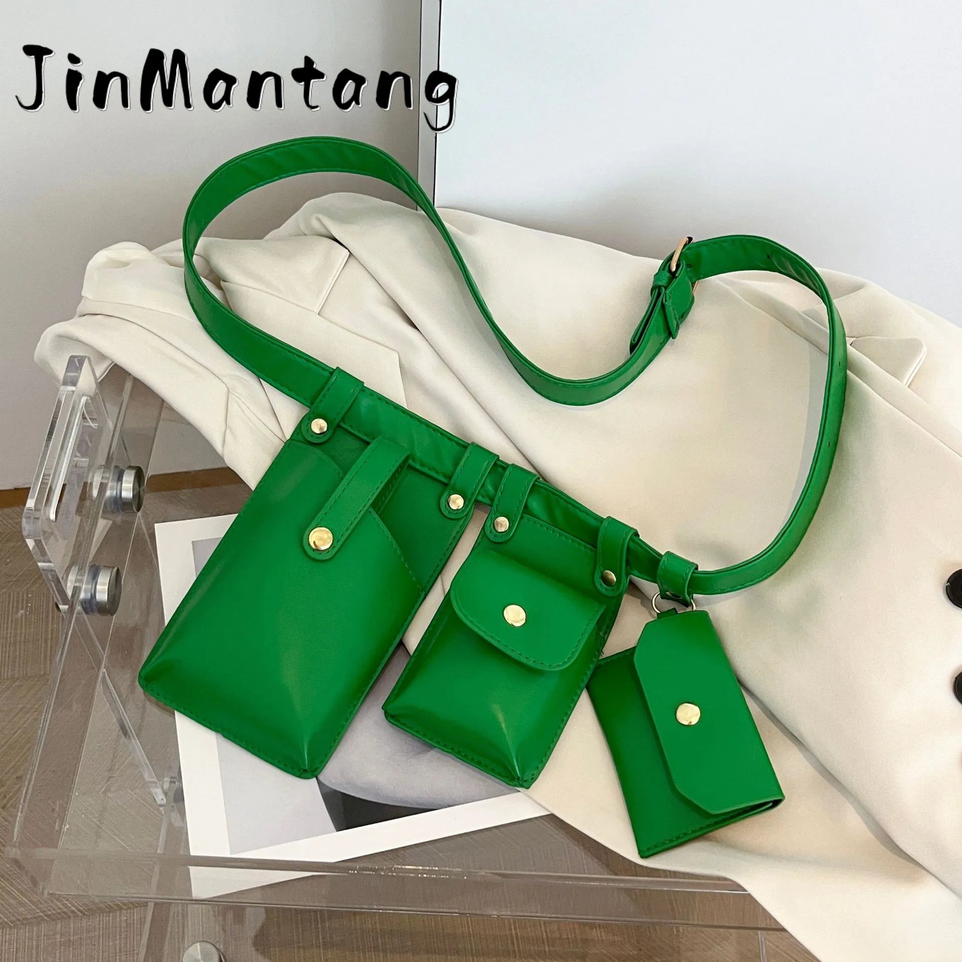 3Pcs/set Leather Fanny Pack Waist Bag Crossbody Casual Female Purse Phone Pouch