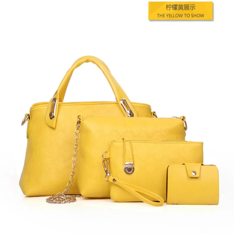 Women 4Pcs Handbags PU Shoulder Bags OL Tassel Messenger/Tote Bag