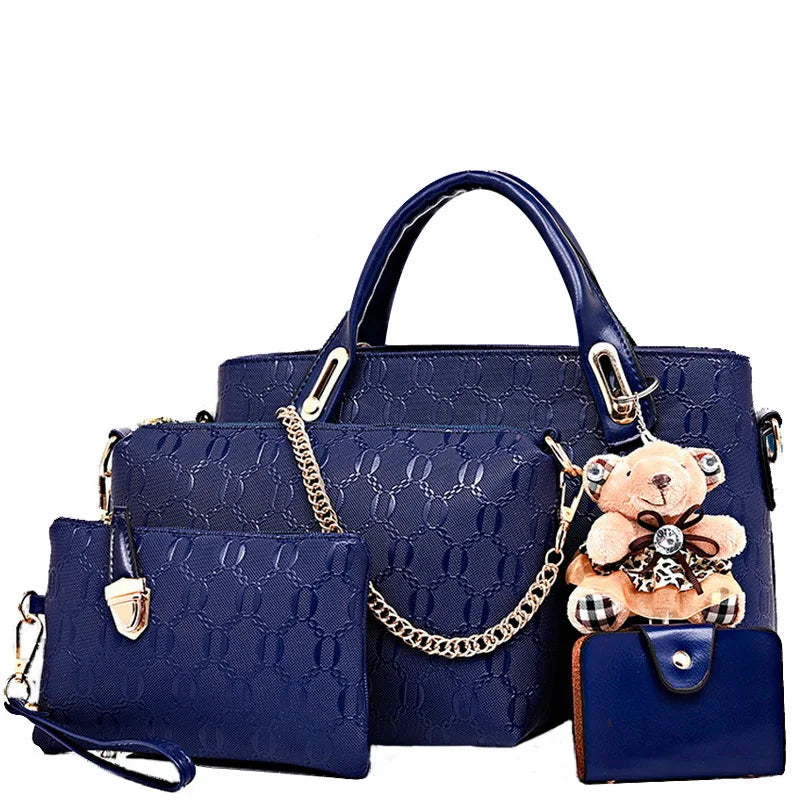 Women 4Pcs Handbags PU Shoulder Bags OL Tassel Messenger/Tote Bag