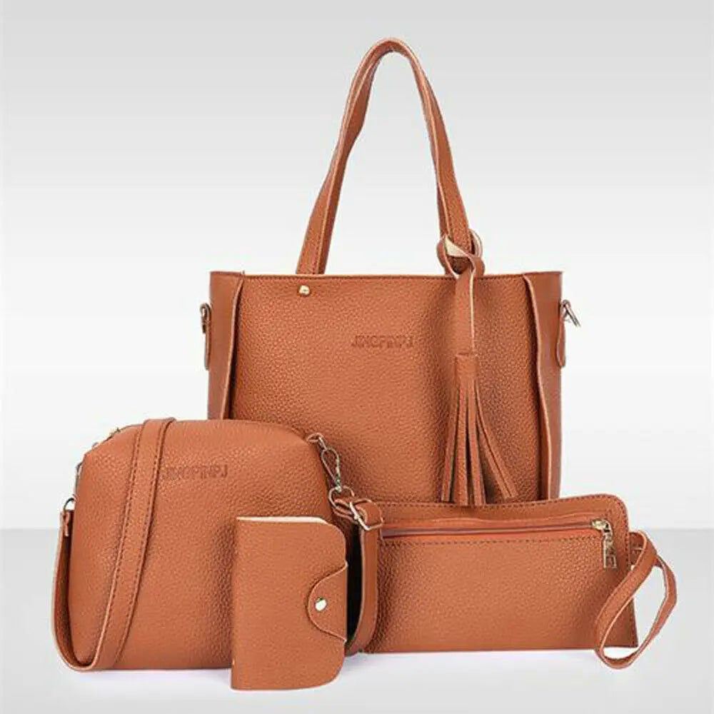 Women 4pcs PU Leather Shoulder Bag Set