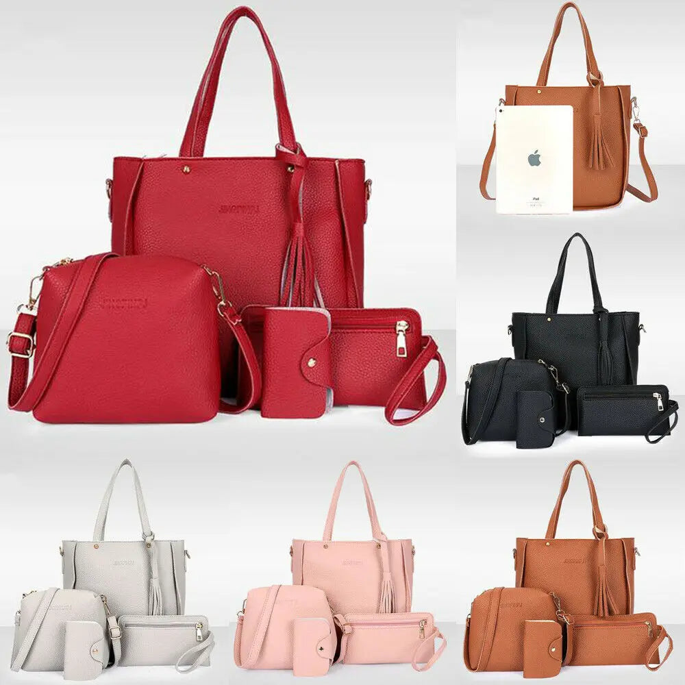 Women 4pcs PU Leather Shoulder Bag Set