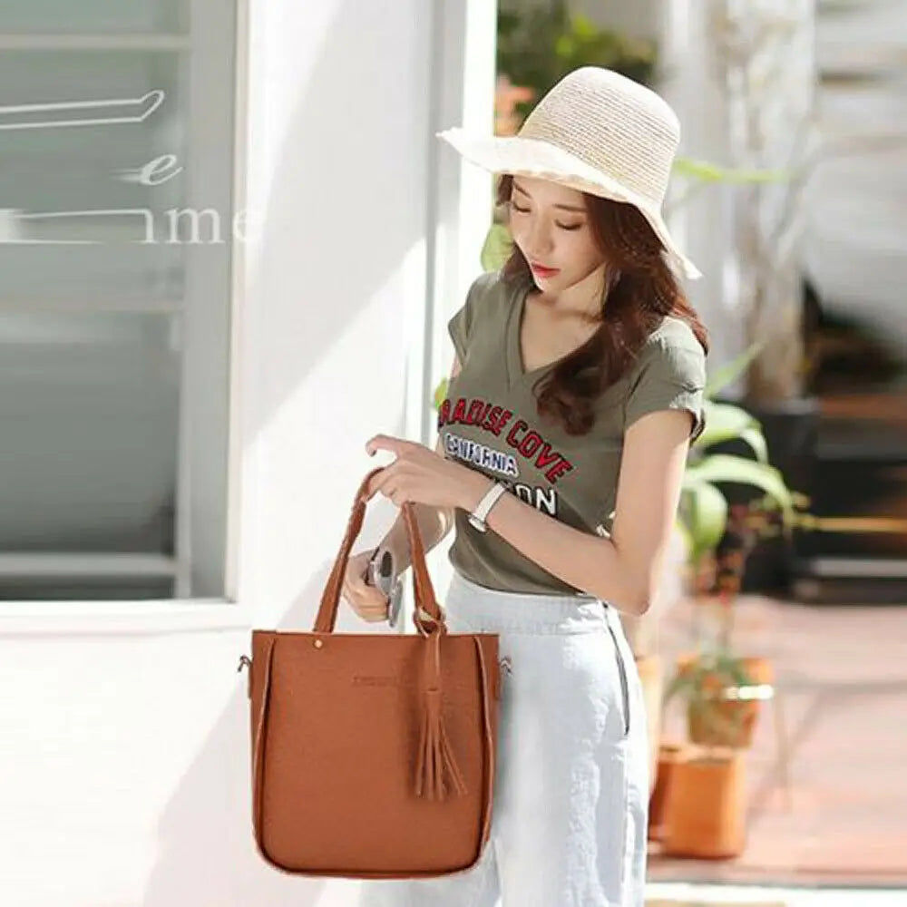 Women 4pcs PU Leather Shoulder Bag Set