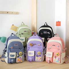 Women 5-Piece Set Backpack Cartoon School Bags High-Capacity Girls Tote