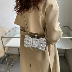 Bow Silver Metal Clutch Purses Women Acrylic Evening Bags Wedding Party