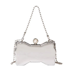 Bow Silver Metal Clutch Purses Women Acrylic Evening Bags Wedding Party