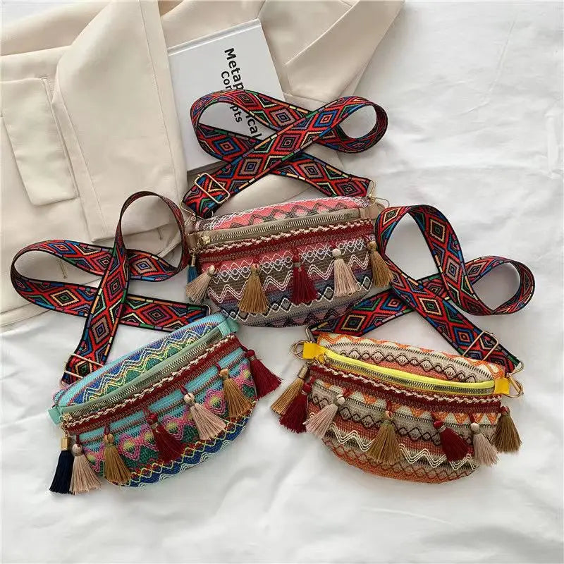 Women Fringe Crossbody Pack Adjustable Waist Chest Fanny Bag