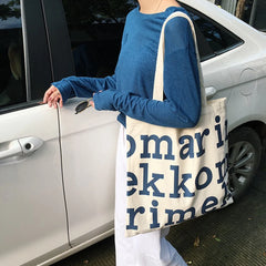 Women Alphabet Canvas Shoulder Bags Letter Printed Tote Handbags Large Capacity