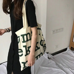 Women Alphabet Canvas Shoulder Bags Casual Letter Printed Tote Handbags