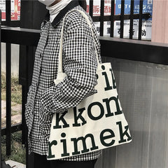 Women Alphabet Canvas Shoulder Bags Letter Printed Tote Handbags Large Capacity