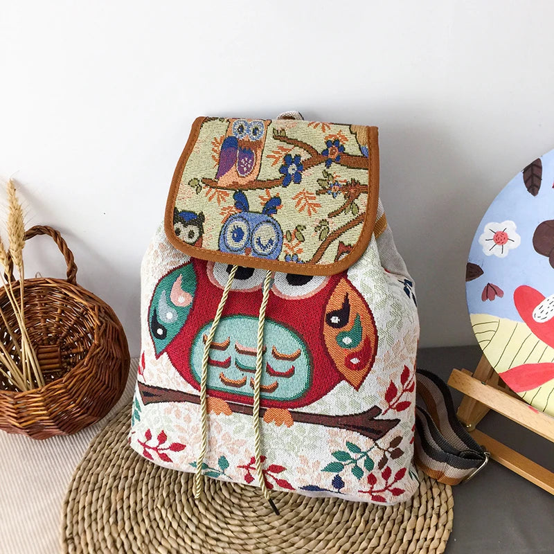 Women Anime Backpack Owl Canvas Shoulder Bag Junior Girls Printed Messenger Bag