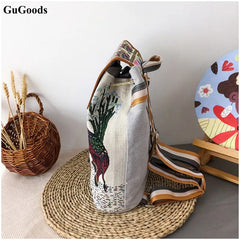 Women Anime Backpack Owl Canvas Shoulder Bag Junior Girls Printed Messenger Bag