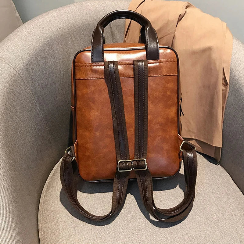 Brown Teenage Girls Anti Theft Backpack Waterproof Vintage Laptop Big Travel Bag