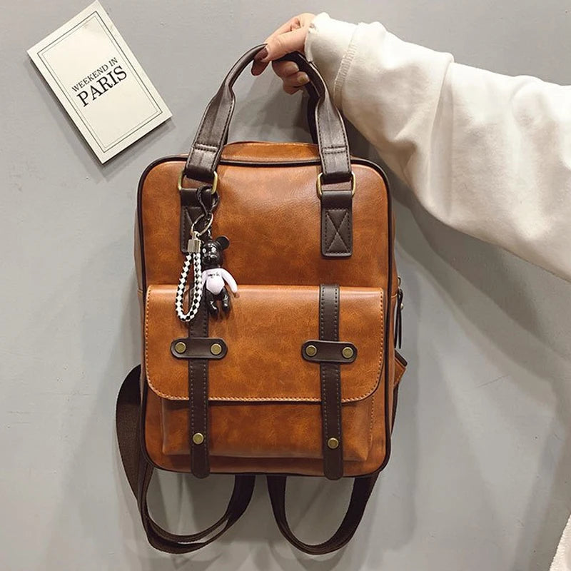 Brown Teenage Girls Anti Theft Backpack Waterproof Vintage Laptop Big Travel Bag