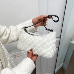 Women Argyle Shoulder Bags Plush Winter Handbags Outdoor Purse Shoulder Underarm