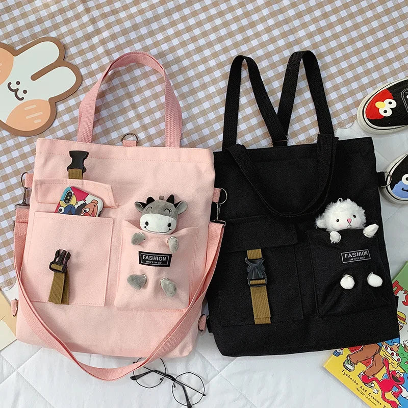 Cartoon Canvas Women Backpack Handbag Student School Shoulder Crossbody Bag