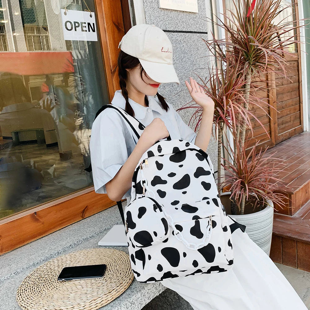 Cow Milk Pattern Backpack for Teenagers