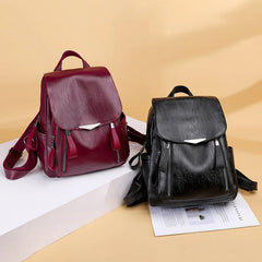 Women Backpack Large Capacity PU Leather For Teenage Girls Solid Travel Bag
