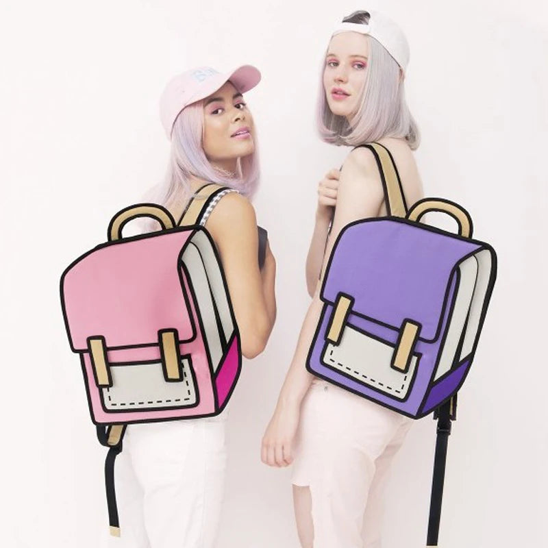 3D Jump Style Women Backpack - Cartoon Comic Messenger Tote Bag
