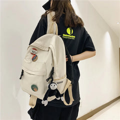 Solid Students Backpack with Monkey Pendant for Big Girls