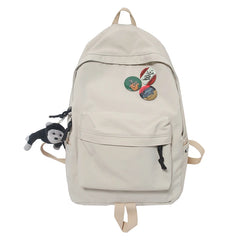 Solid Students Backpack with Monkey Pendant for Big Girls