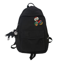 Solid Students Backpack with Monkey Pendant for Big Girls
