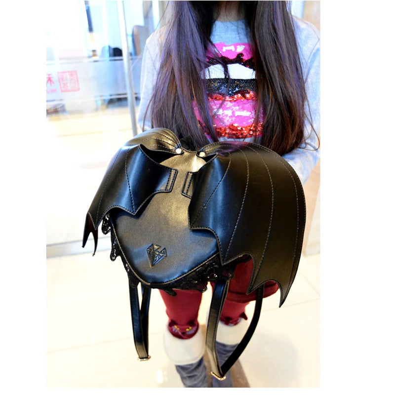 Women Backpack Bat Wing Backpack Punk School Bag For Girls Angel Wings Backpack