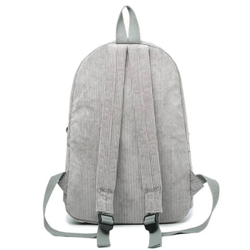 Corduroy Women Backpack School Bag Striped Rucksack Mochila