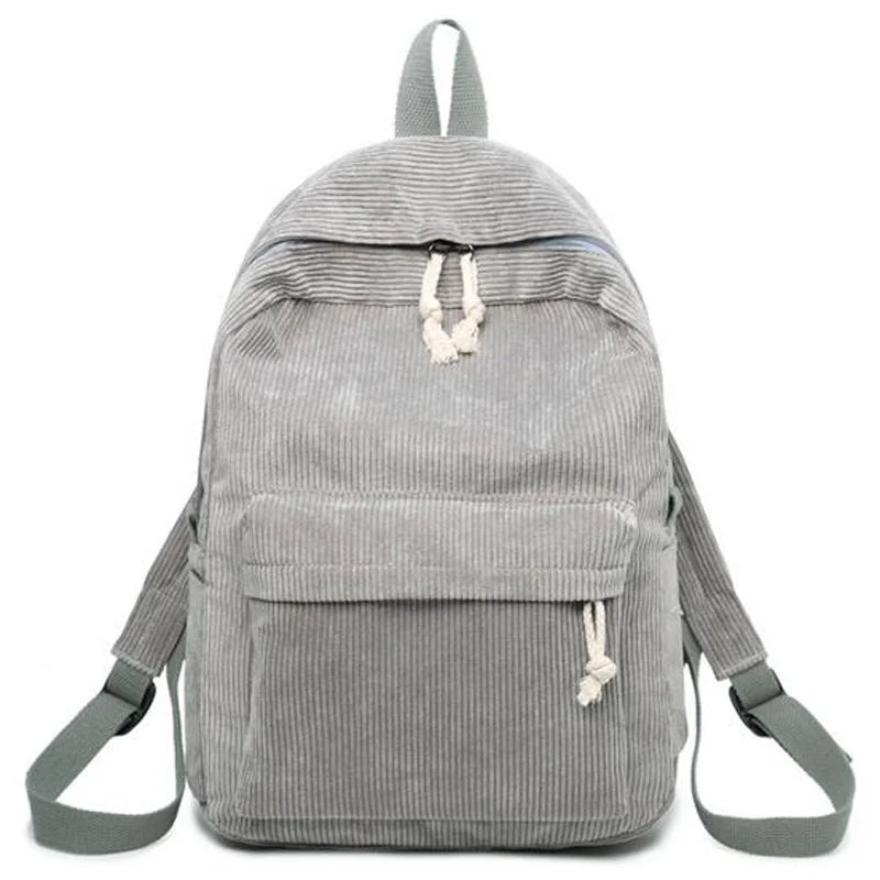 Corduroy School Backpacks For Teenage Girls Striped Rucksack